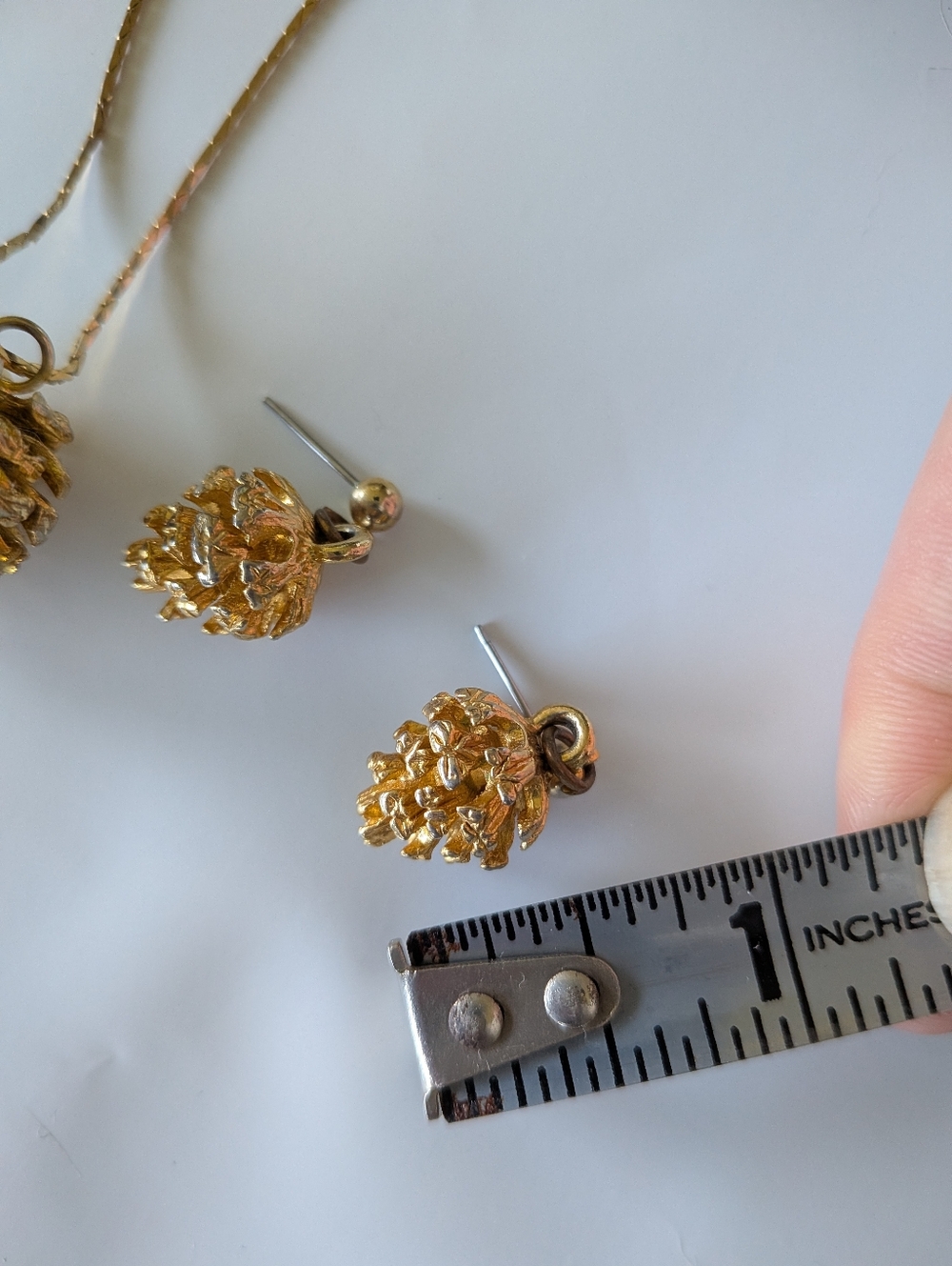Gold Pinecone Pendant Necklace and Earrings Set - Picture 13 of 13